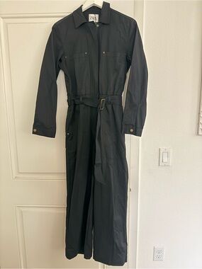 Zara Black Long-Sleeve Utility Jumpsuit with Belt